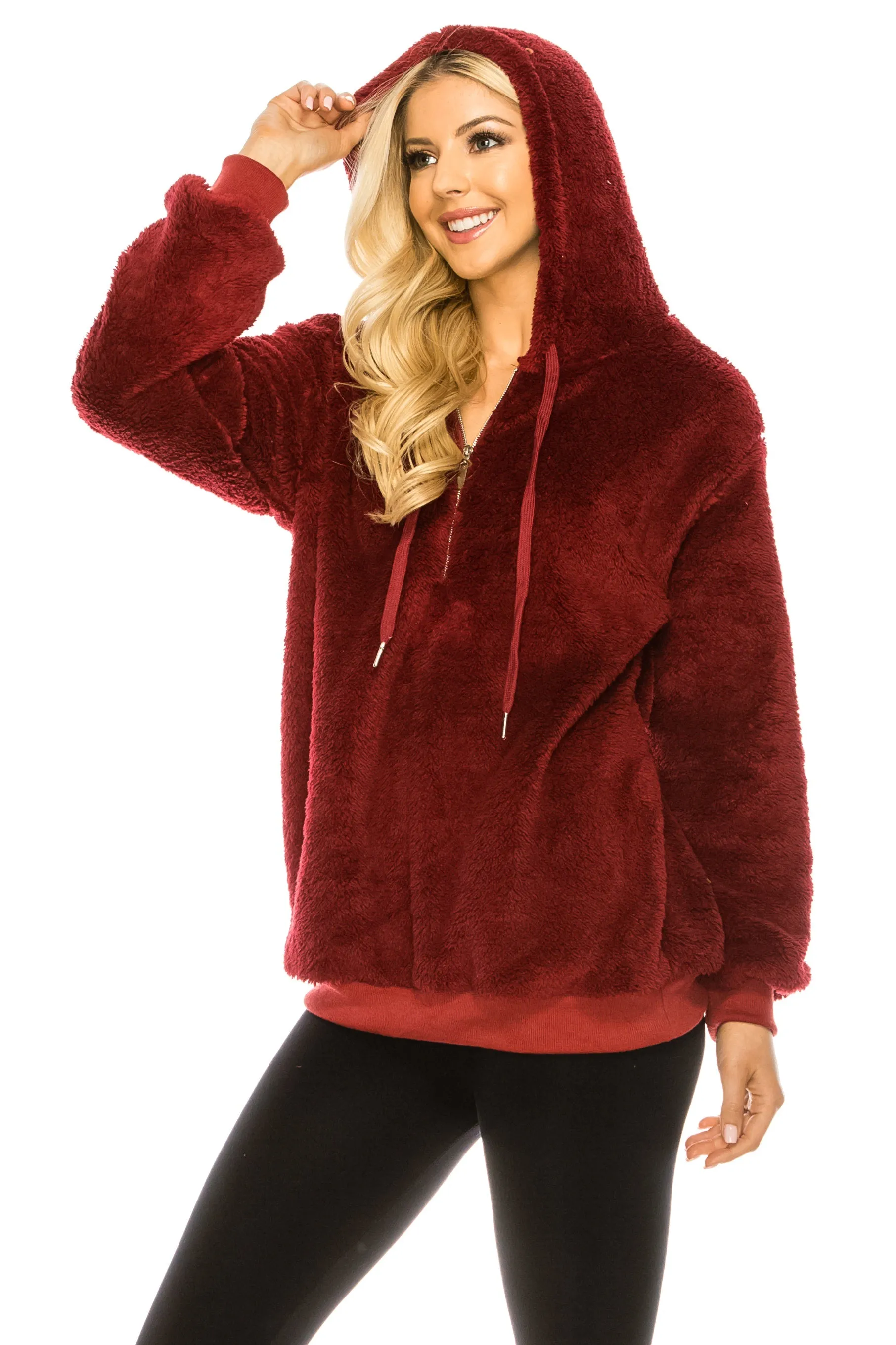 Haute Edition Women's Colorblock and Solid 1/4 Zip Sherpa Hoodie