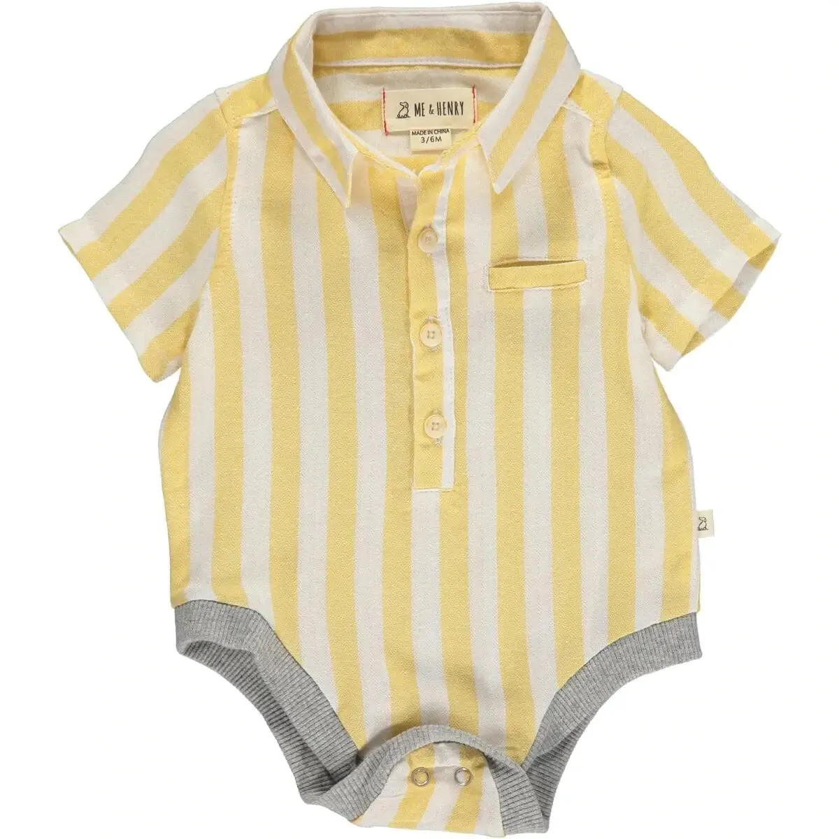 Helford Short Sleeve Button Down Bodysuit - Lemon/White Stripe | Me & Henry