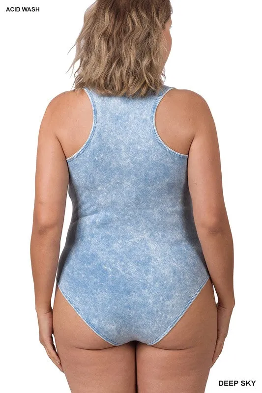 Hi Curvy Plus Size Women Acid Washed Racerback Tank Bodysuit