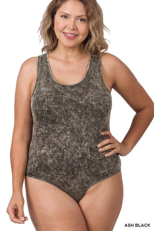 Hi Curvy Plus Size Women Acid Washed Racerback Tank Bodysuit