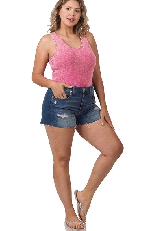 Hi Curvy Plus Size Women Acid Washed Racerback Tank Bodysuit