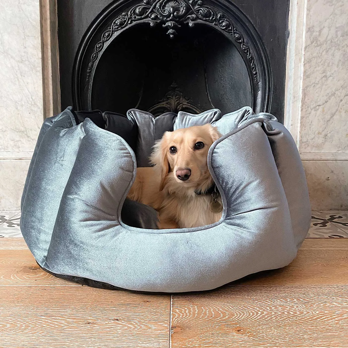 High Wall Bed For Dogs in Elephant Velvet by Lords & Labradors