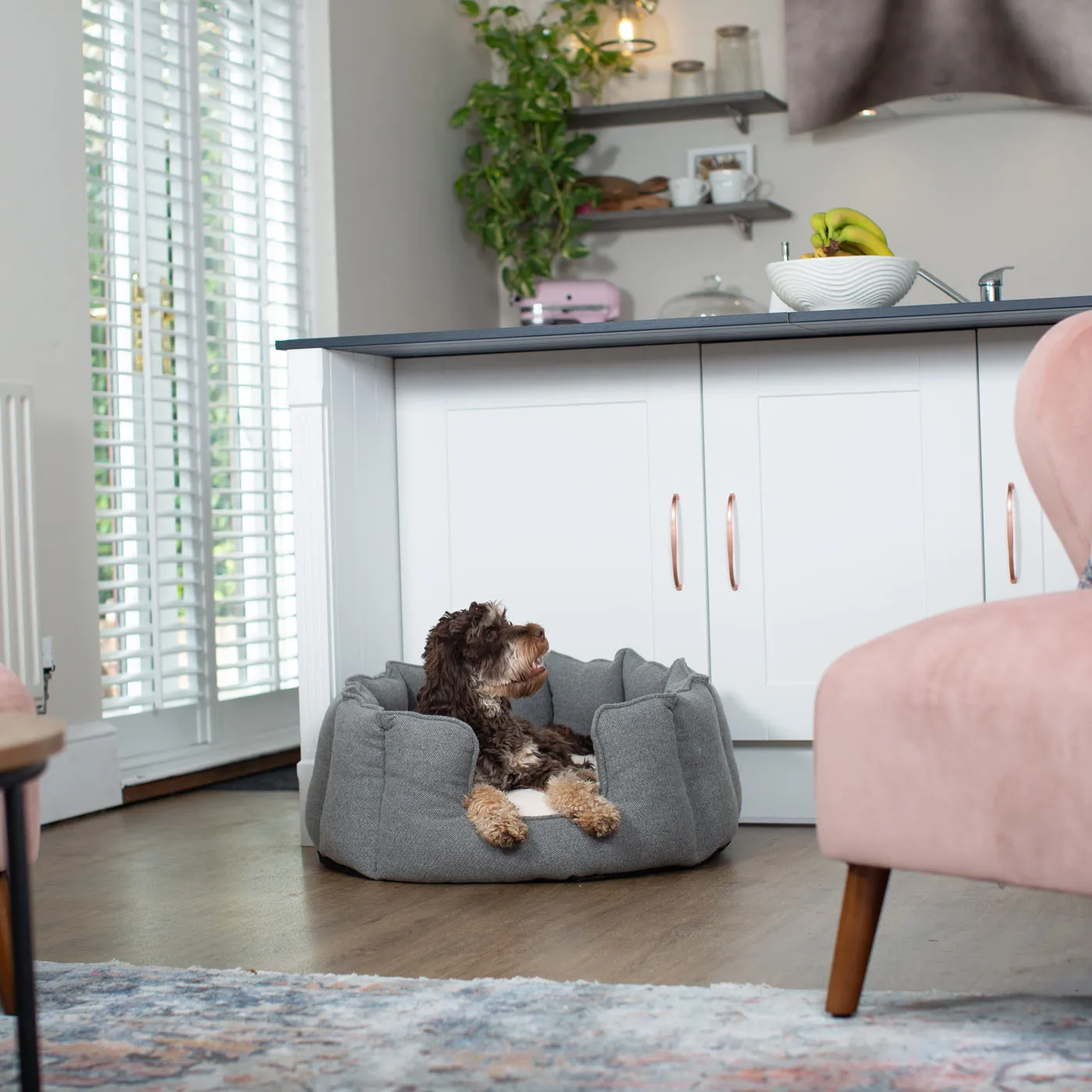 High Wall Bed in Pewter Herringbone Tweed by Lords & Labradors