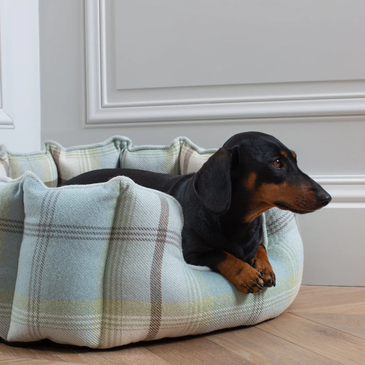 High Wall Bed With Removable Covers in Balmoral Duck Egg Tweed by Lords & Labradors