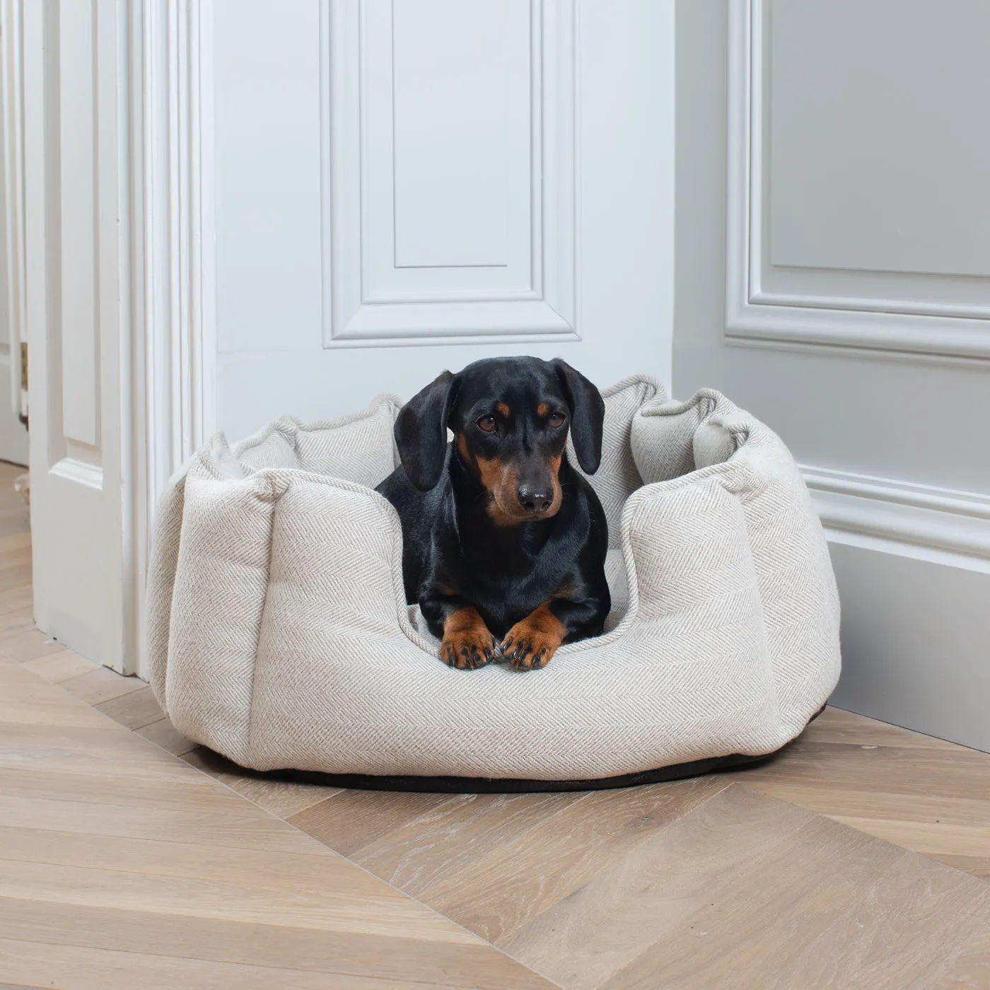 High Wall Bed With Removable Covers in Natural Herringbone Tweed by Lords & Labradors