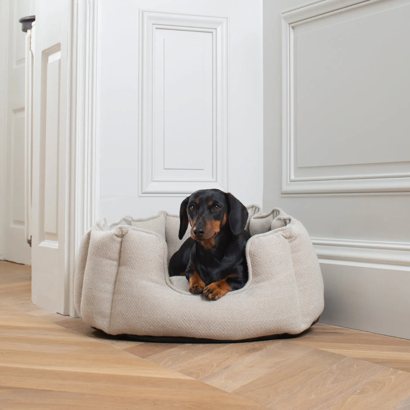 High Wall Bed With Removable Covers in Natural Herringbone Tweed by Lords & Labradors