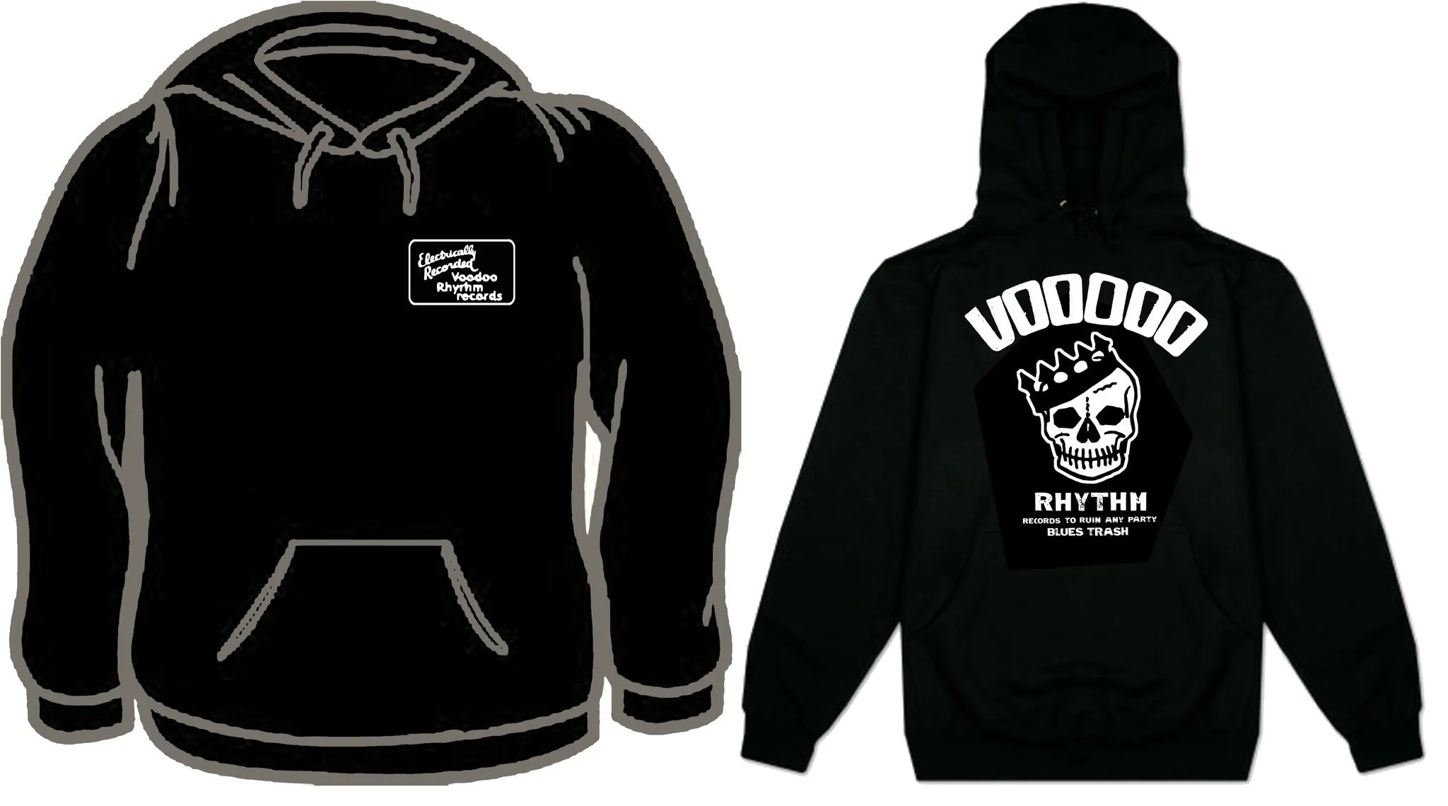 Hoodie - Black - Voodoo Rhythm Logo - Electrically - Front Tag