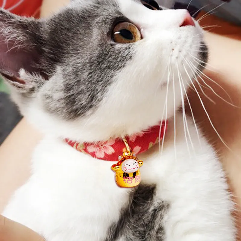 Japanese-Style Cat Collar with Lucky Charm