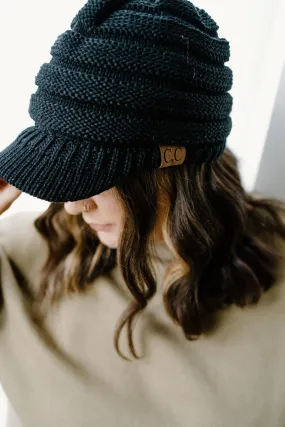 JT- {Black & Mushroom} Knit Brimmed Beanie