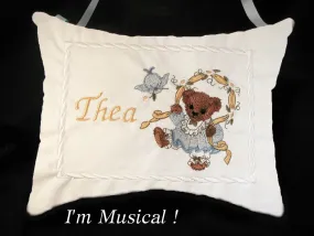 Jump Rope Teddy Bear Music Box Pillow -- Personalized Embroidered MUSICAL Keepsake