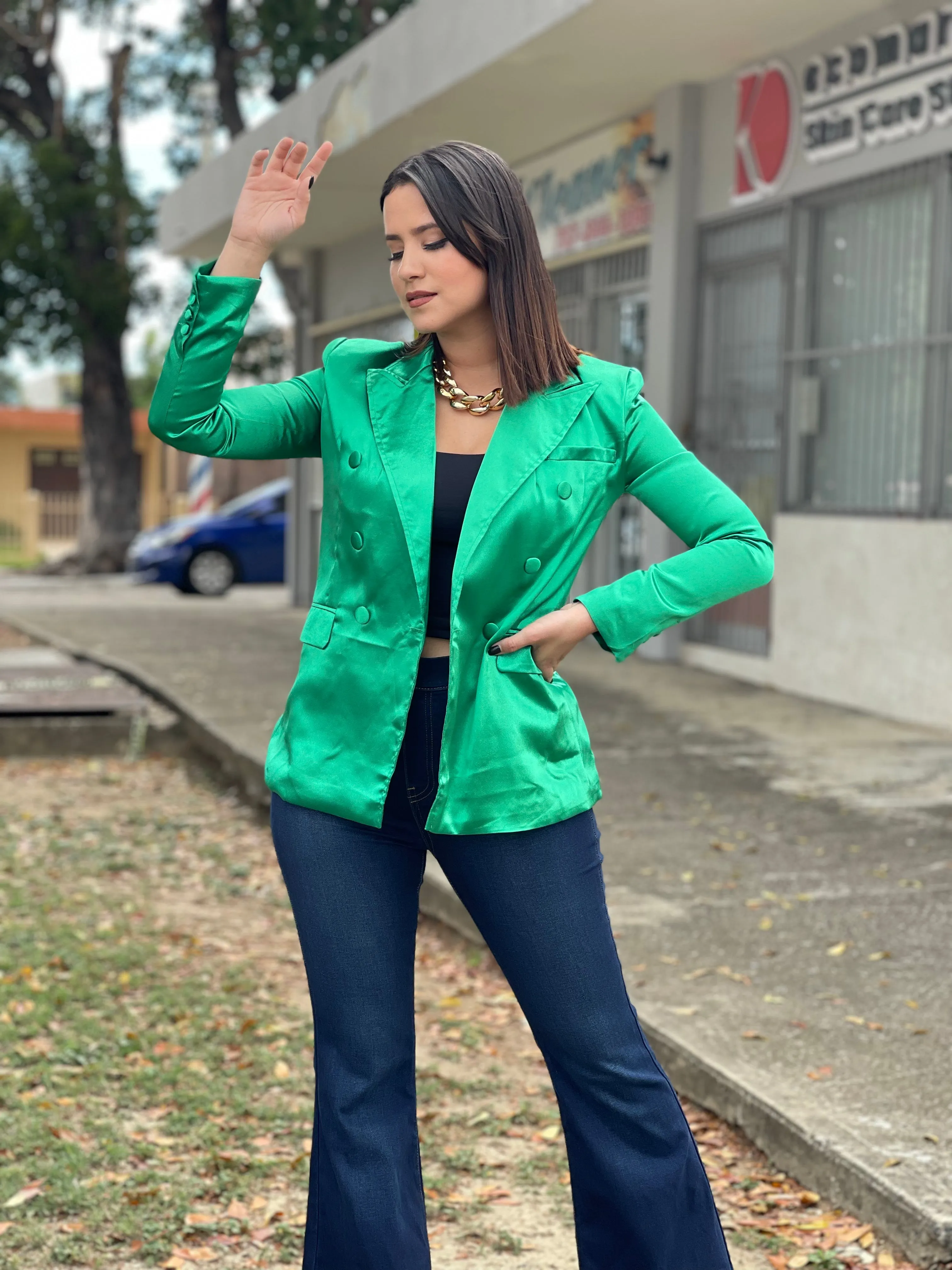 Kelly Green Satin Blazer