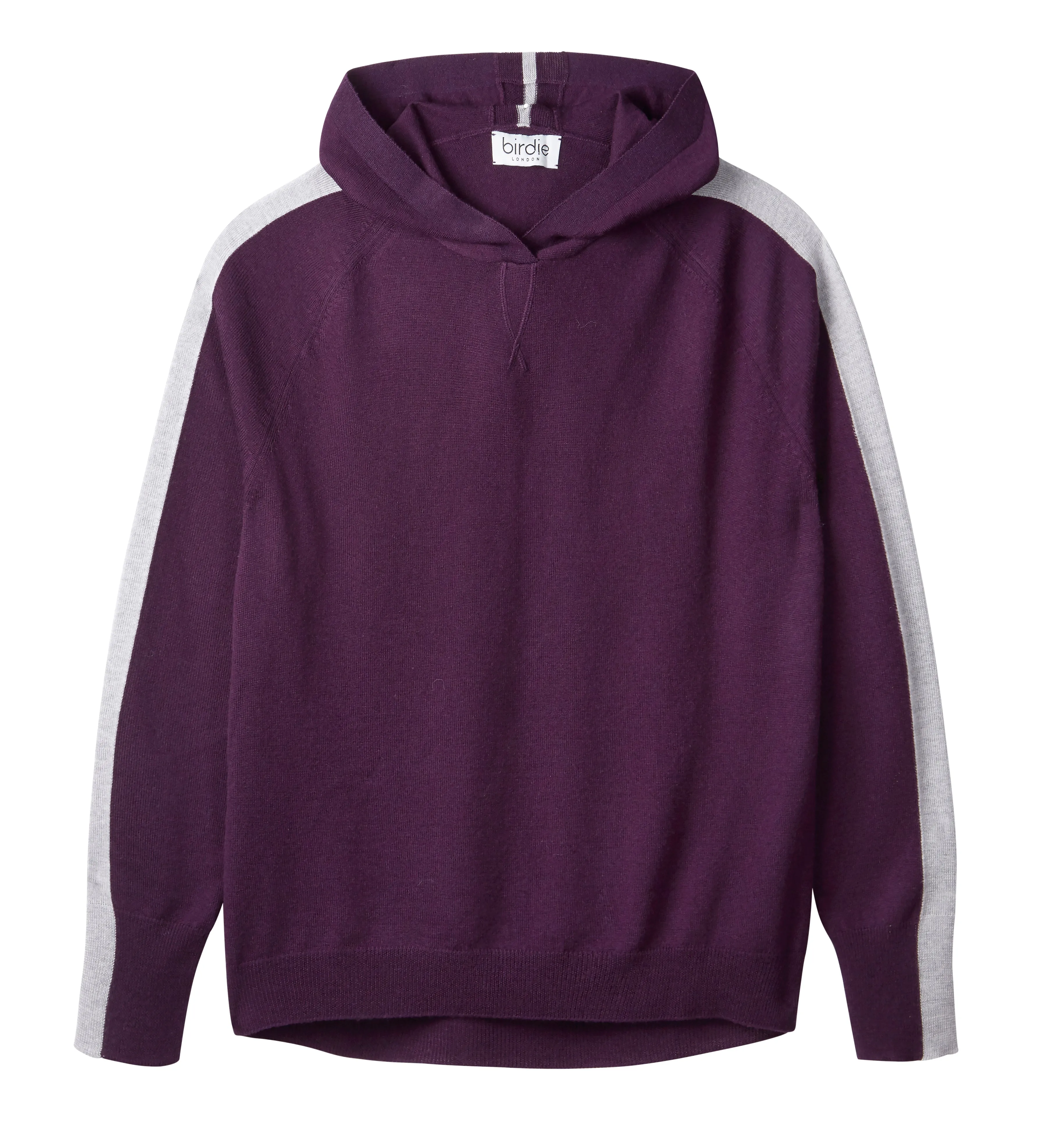 Ladies striped hoodie jumper in plum & silver grey