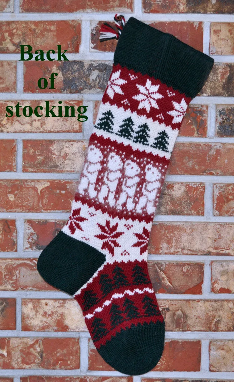 Large Personalizable Knit Wool Christmas Stocking - Angora Teddy Bear