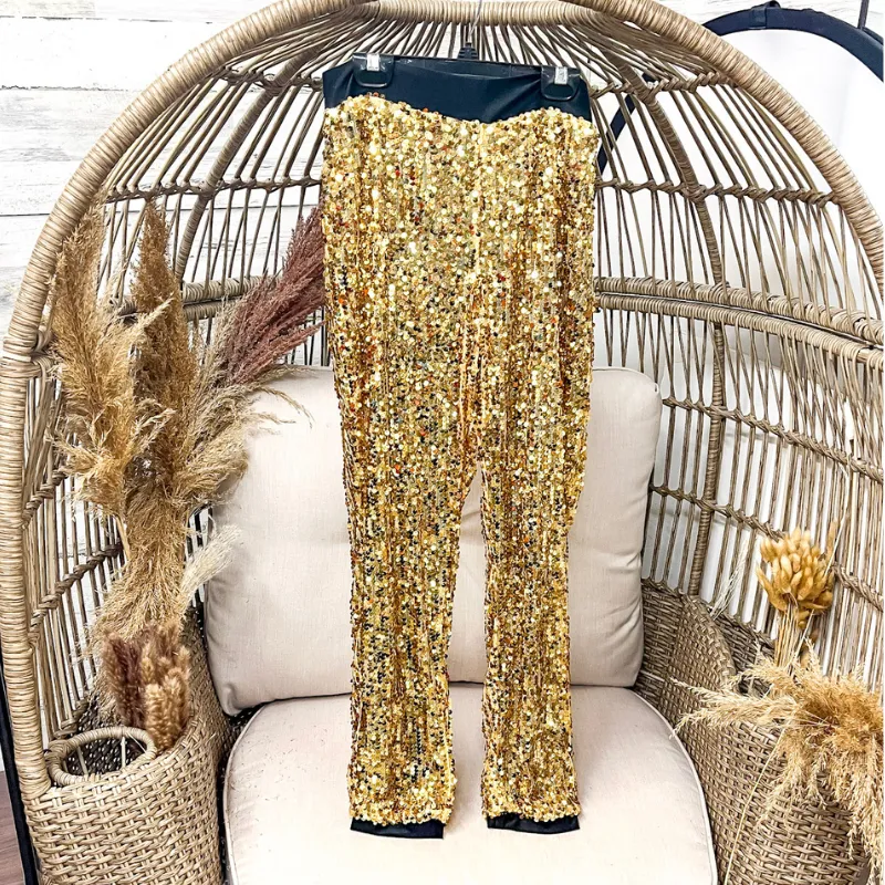 Last Chance Size Small & Medium | Sequin Joggers in Gold