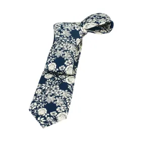 Lawrence Floral Cotton Tie,  Navy / White