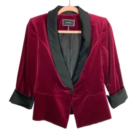 Le Chateau Red Velvet with Black Satin Trim Blazer- Size S