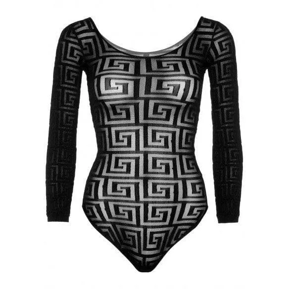 Leg Avenue Mosaic Opaque Snap Crotch Bodysuit Black