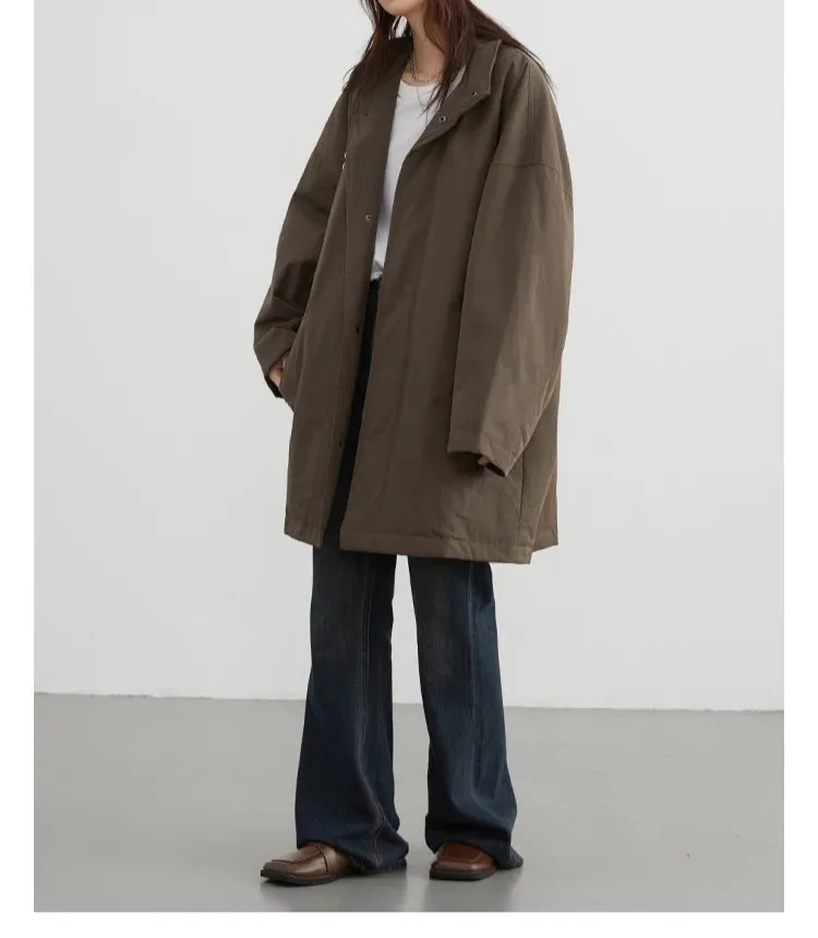 Long Single Breasted Cotton Solid Loose Coat