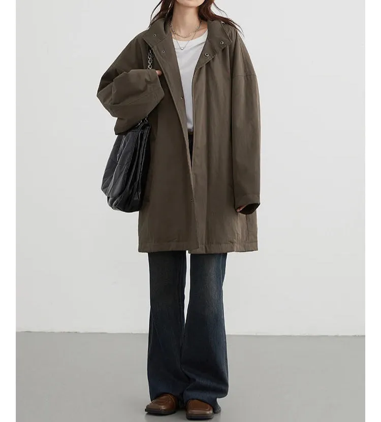 Long Single Breasted Cotton Solid Loose Coat