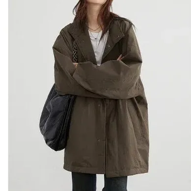 Long Single Breasted Cotton Solid Loose Coat