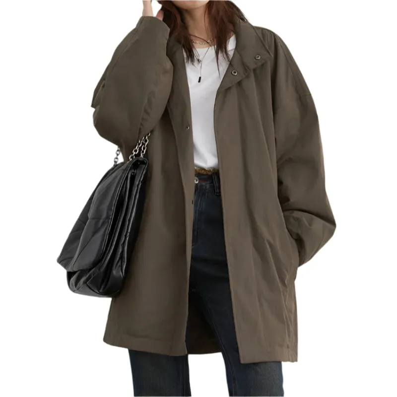 Long Single Breasted Cotton Solid Loose Coat