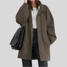 Long Single Breasted Cotton Solid Loose Coat