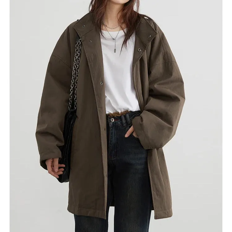 Long Single Breasted Cotton Solid Loose Coat