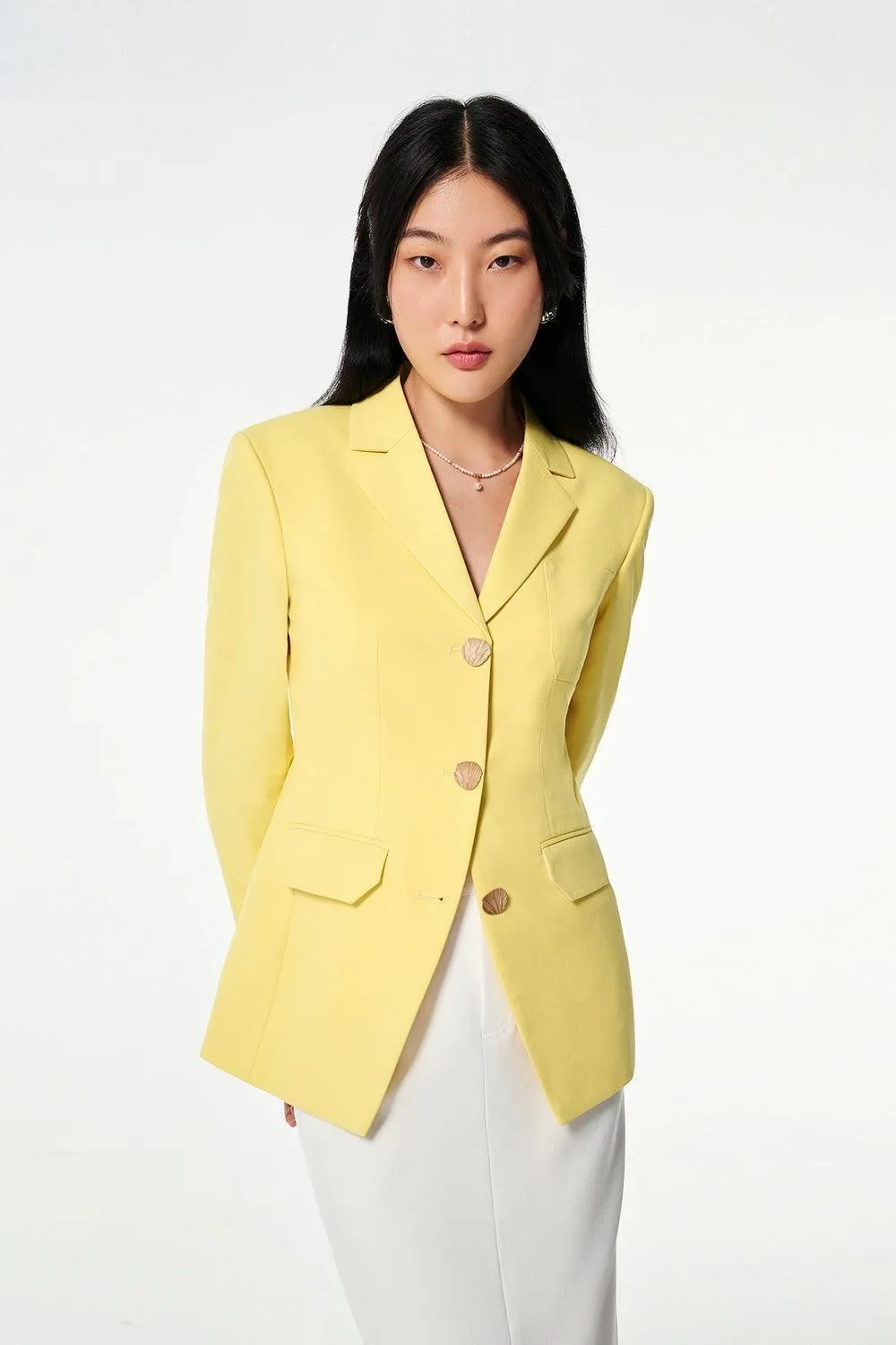 Lucia Straight Long Sleeved Cotton Blend Blazer