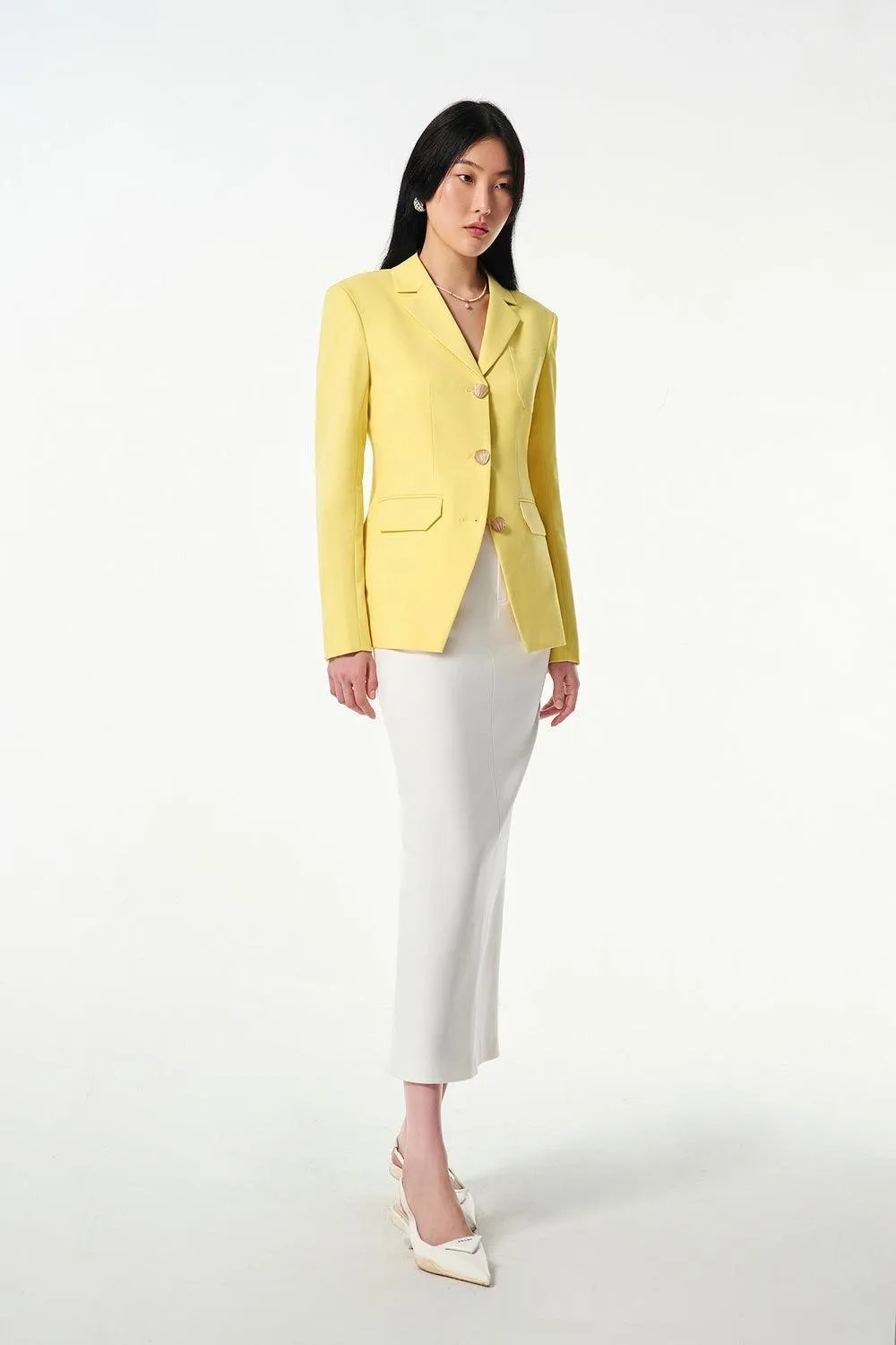 Lucia Straight Long Sleeved Cotton Blend Blazer