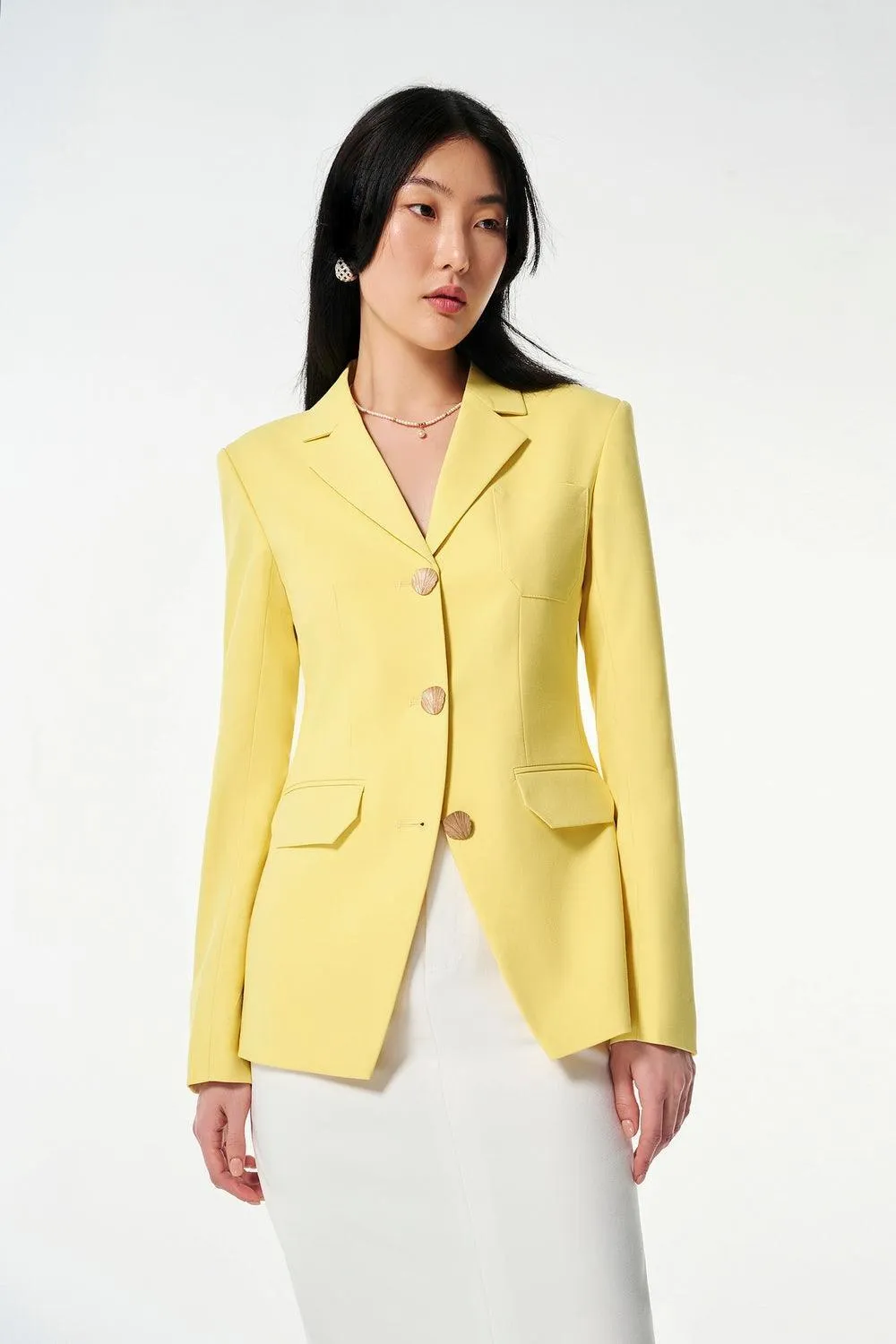 Lucia Straight Long Sleeved Cotton Blend Blazer