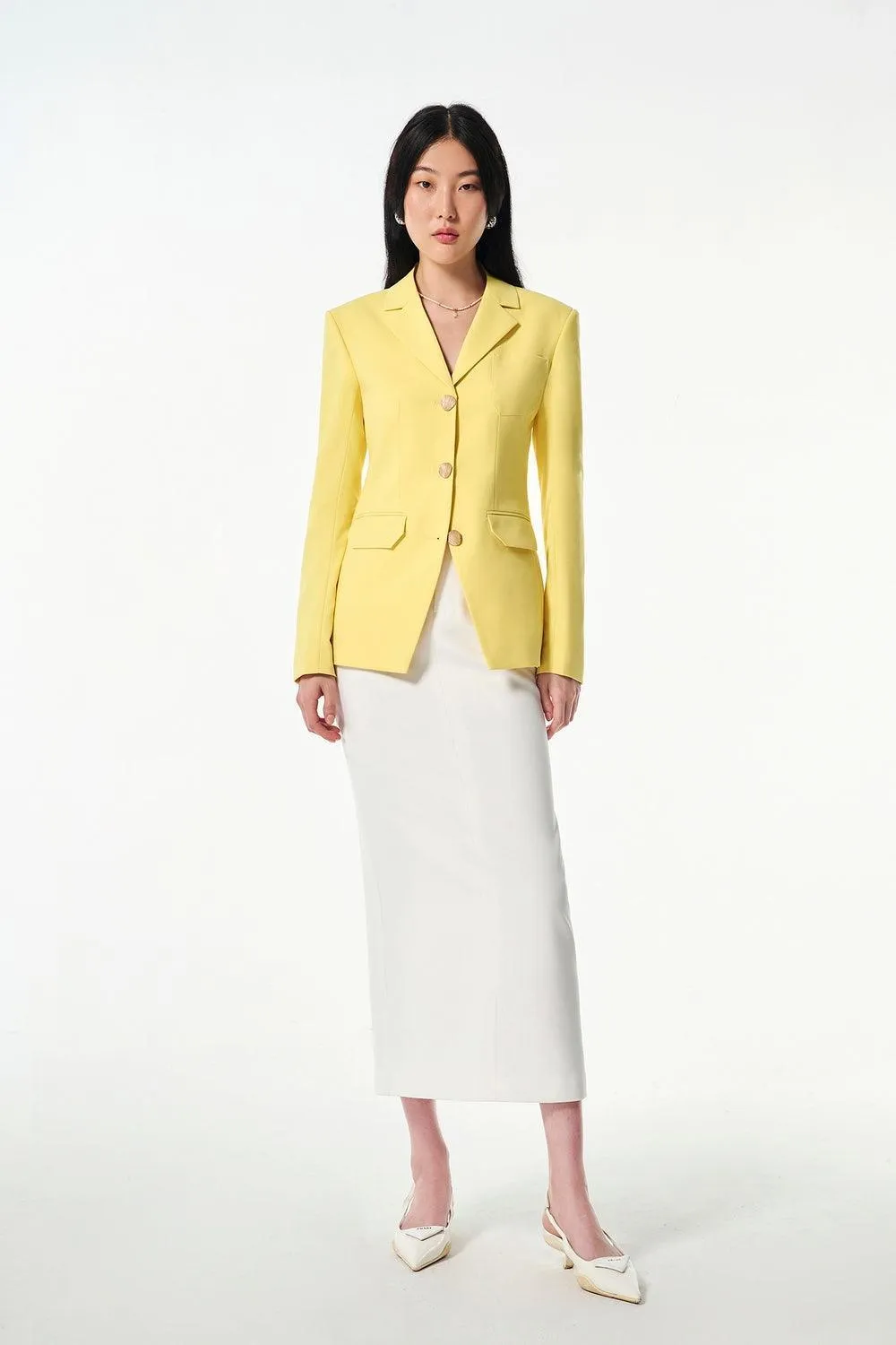 Lucia Straight Long Sleeved Cotton Blend Blazer