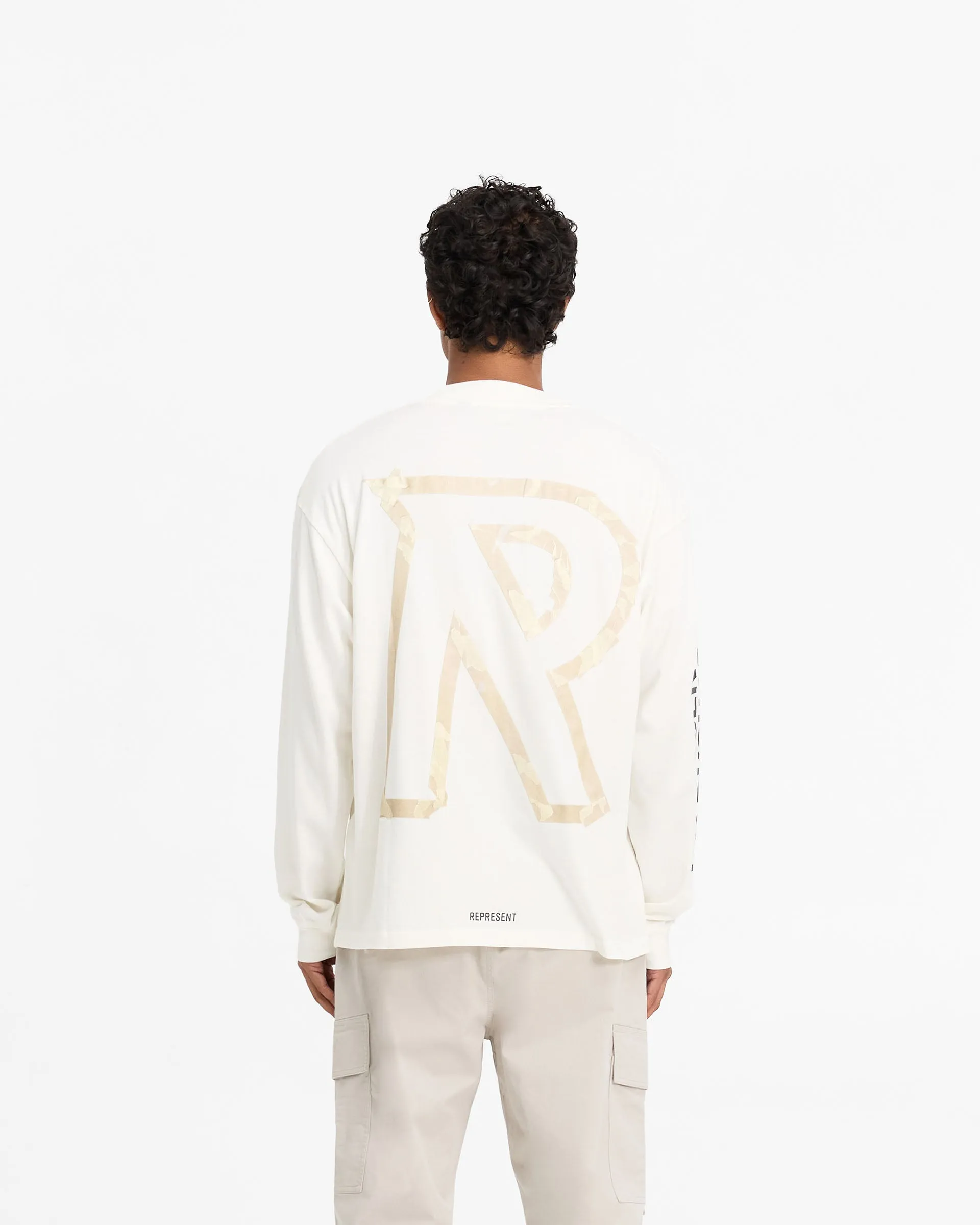 Masking Tape Initial Long Sleeve T-Shirt - Flat White