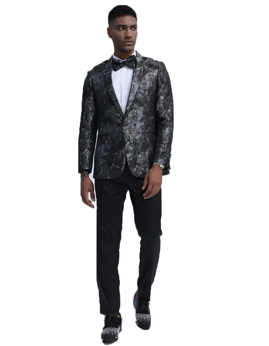 Mens Empire Patterned Blazer in Black & Silver