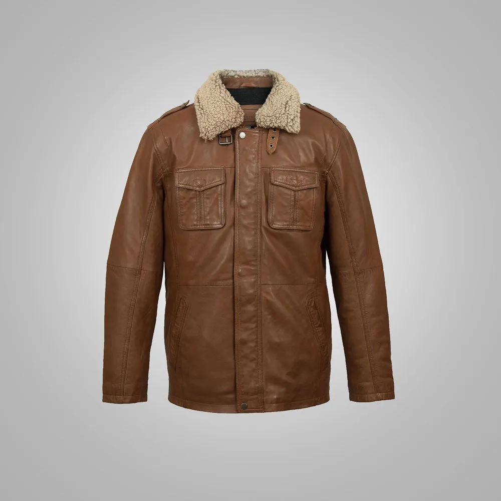 Mens Natural Brown Leather Blazer Jacket