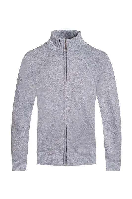 Mens Solid Full Zipper Sweater