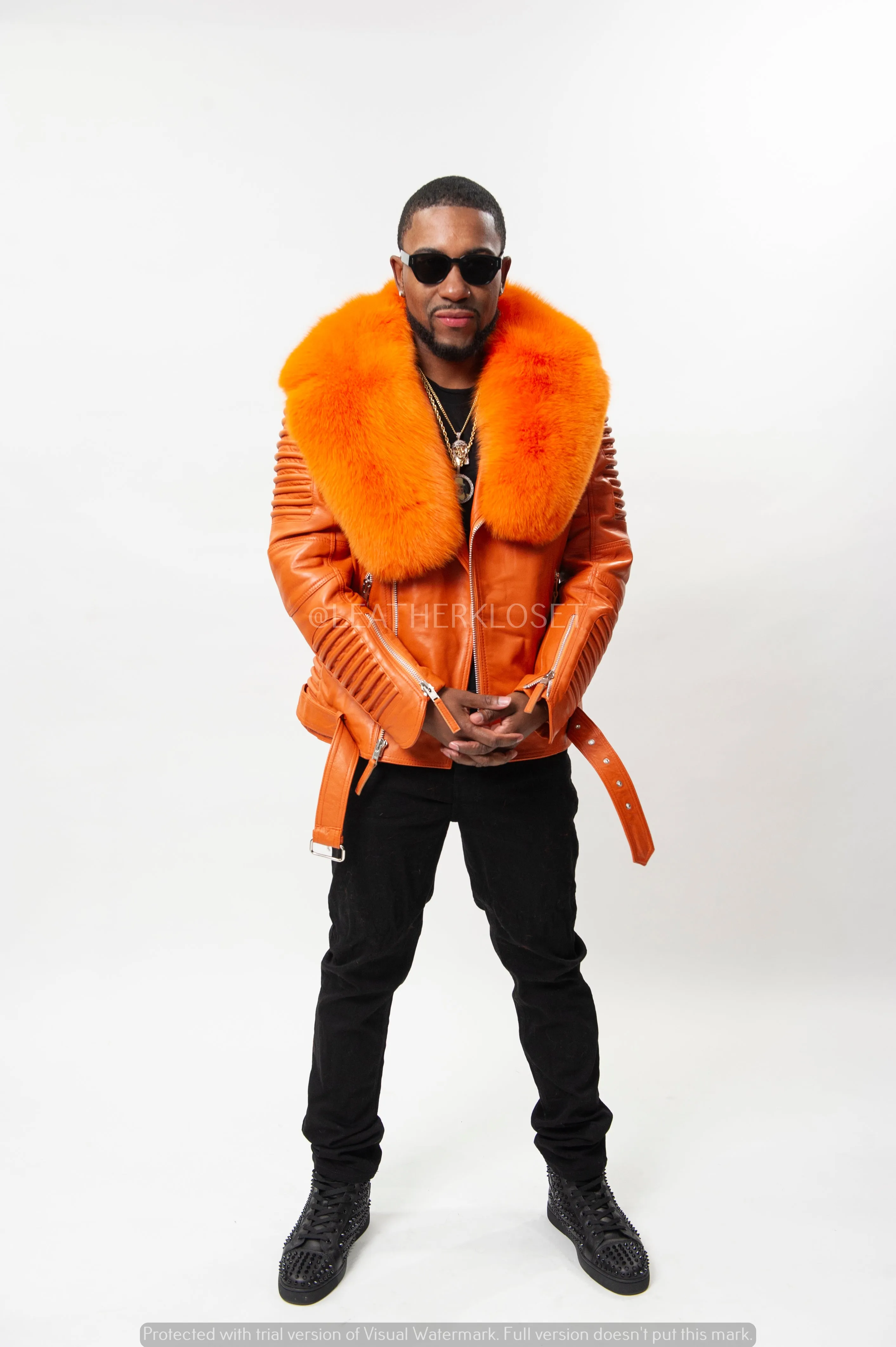 Men's Trey Biker Full Fox Fur Collar [Orange]