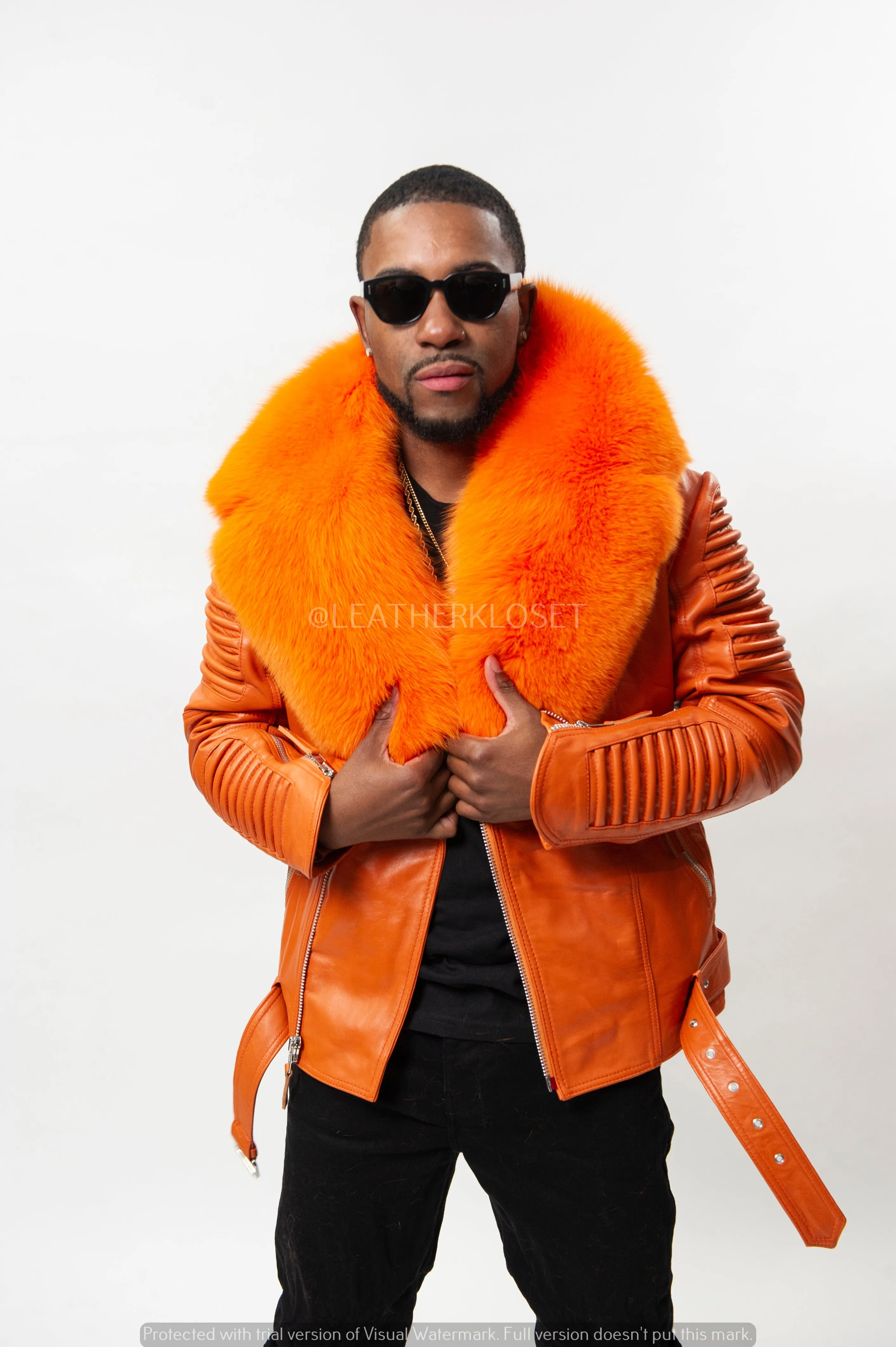 Men's Trey Biker Full Fox Fur Collar [Orange]