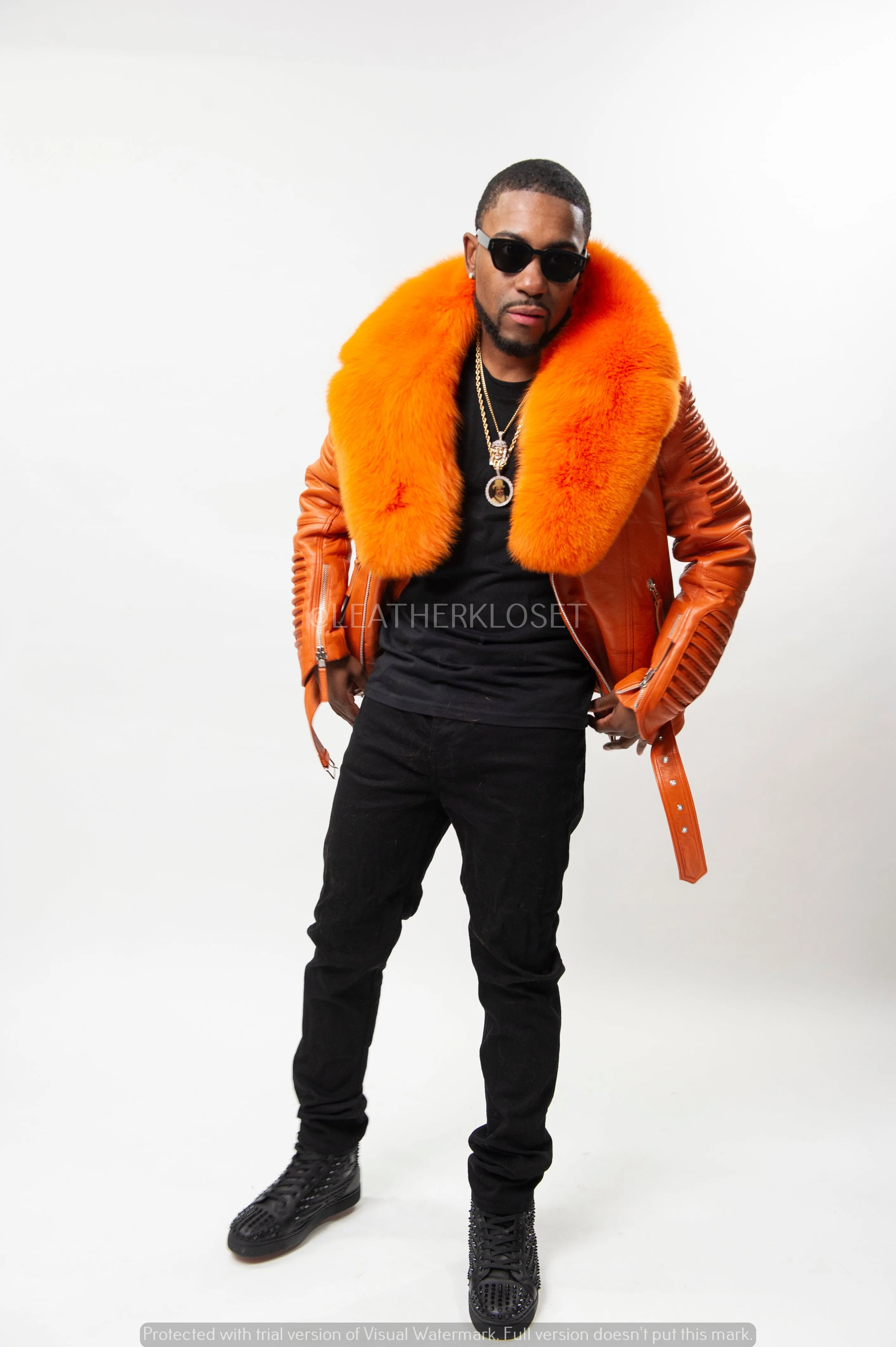 Men's Trey Biker Full Fox Fur Collar [Orange]