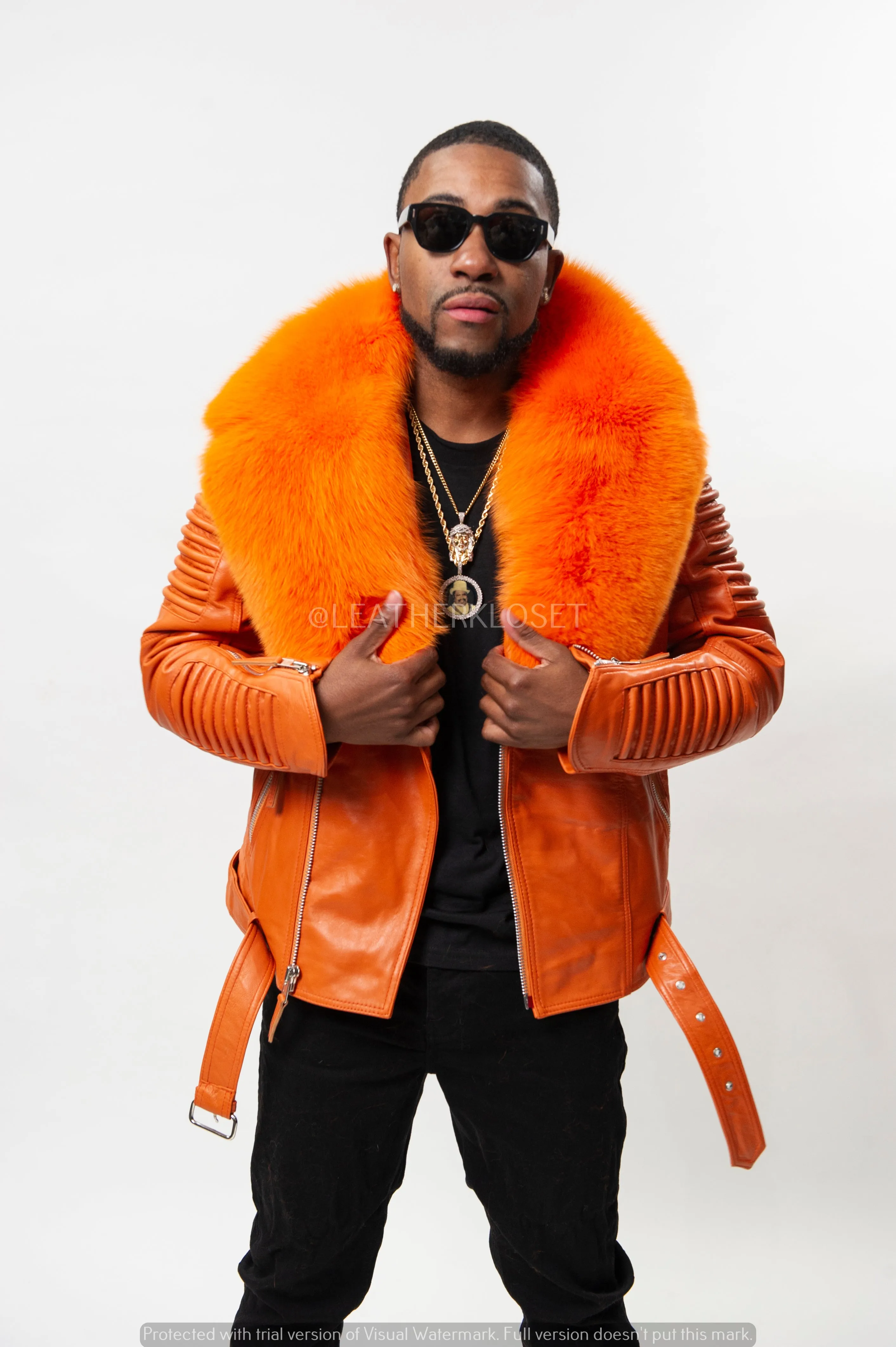 Men's Trey Biker Full Fox Fur Collar [Orange]