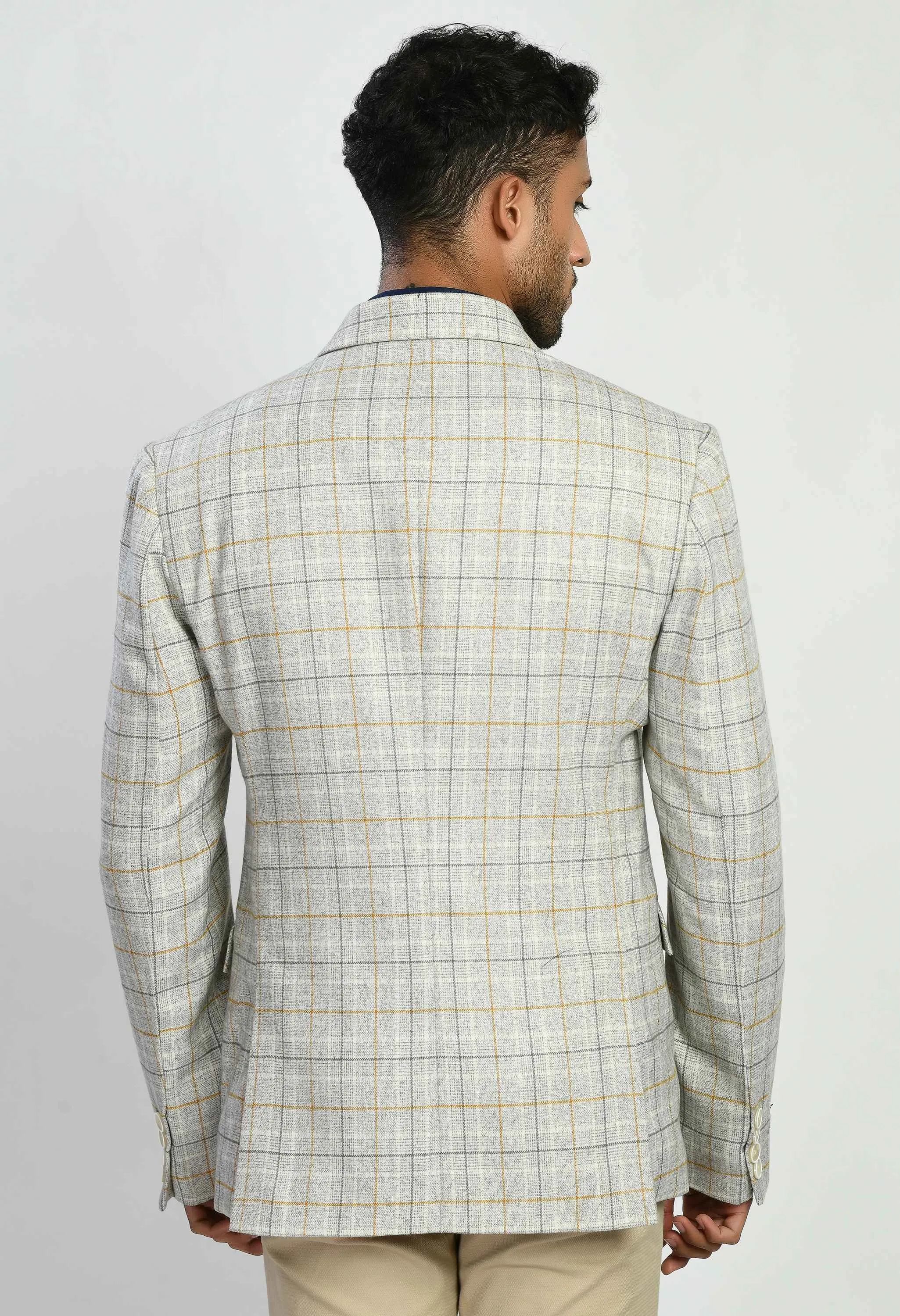 Men's White Checks Slim Fit Casual Blazer