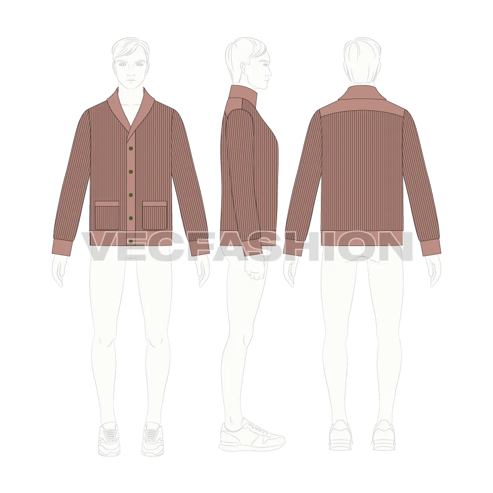 Mens Wool Cardigan Fashion Sketch Template