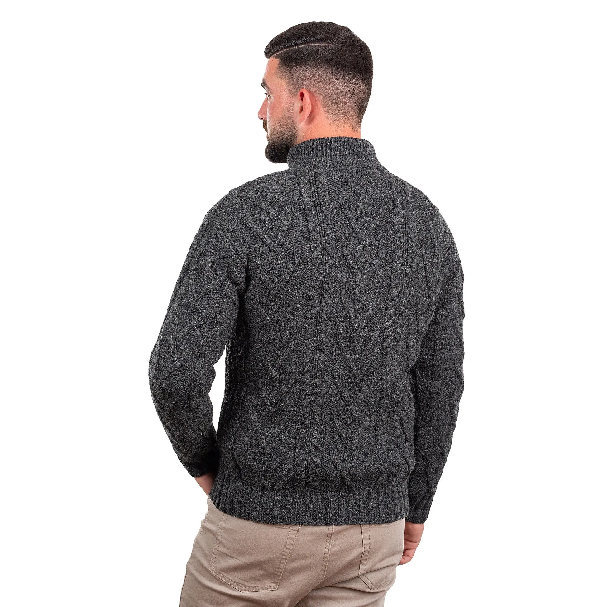 Merino Wool Half Zip Aran Sweater