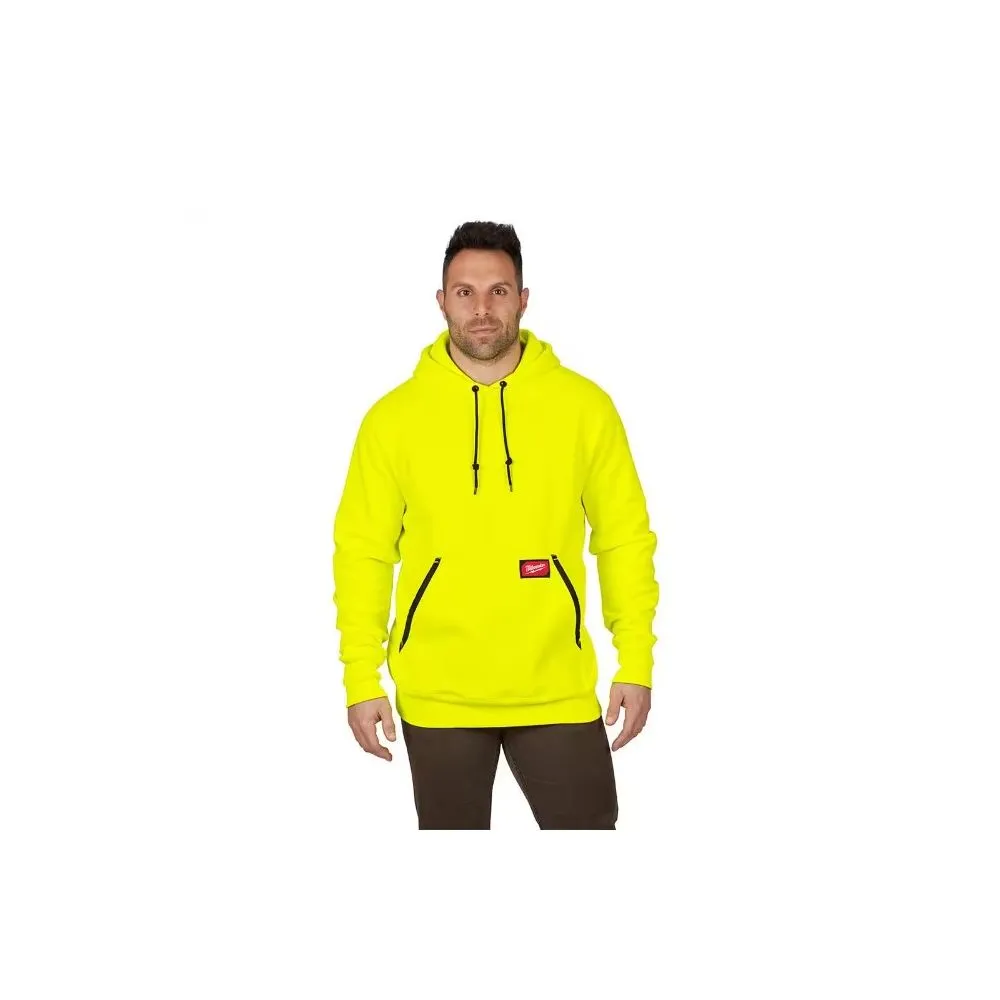 Milwaukee 350HV-2X Men's Hi-Vis Heavy-Duty Cotton/Polyester Long-Sleeve Pullover Hoodie, 2XL Yellow