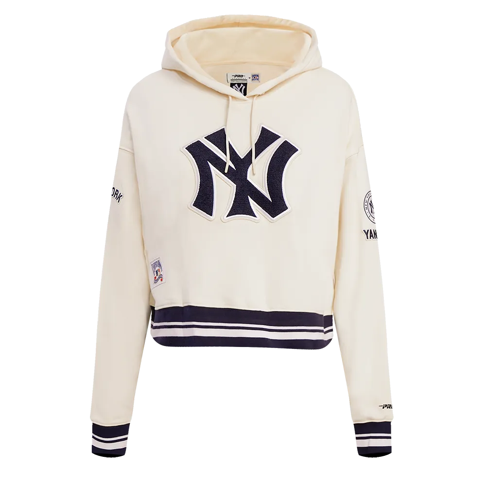 MLB NEW YORK YANKEES RETRO CLASSIC WOMEN'S CROPPED PO HOODIE (EGGSHELL/ MIDNIGHT NAVY)