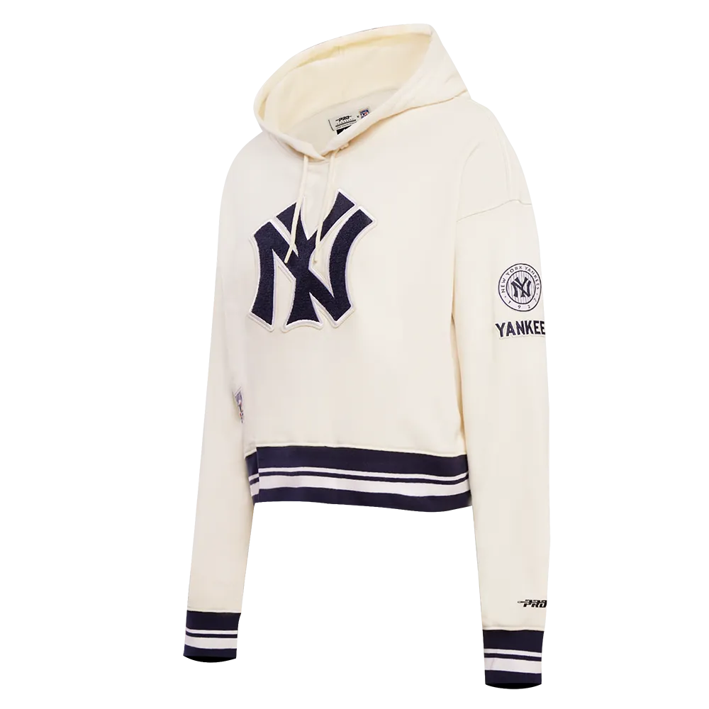 MLB NEW YORK YANKEES RETRO CLASSIC WOMEN'S CROPPED PO HOODIE (EGGSHELL/ MIDNIGHT NAVY)