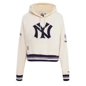 MLB NEW YORK YANKEES RETRO CLASSIC WOMEN'S CROPPED PO HOODIE (EGGSHELL/ MIDNIGHT NAVY)