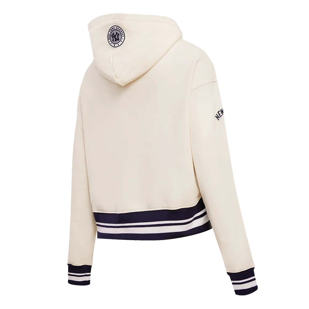 MLB NEW YORK YANKEES RETRO CLASSIC WOMEN'S CROPPED PO HOODIE (EGGSHELL/ MIDNIGHT NAVY)