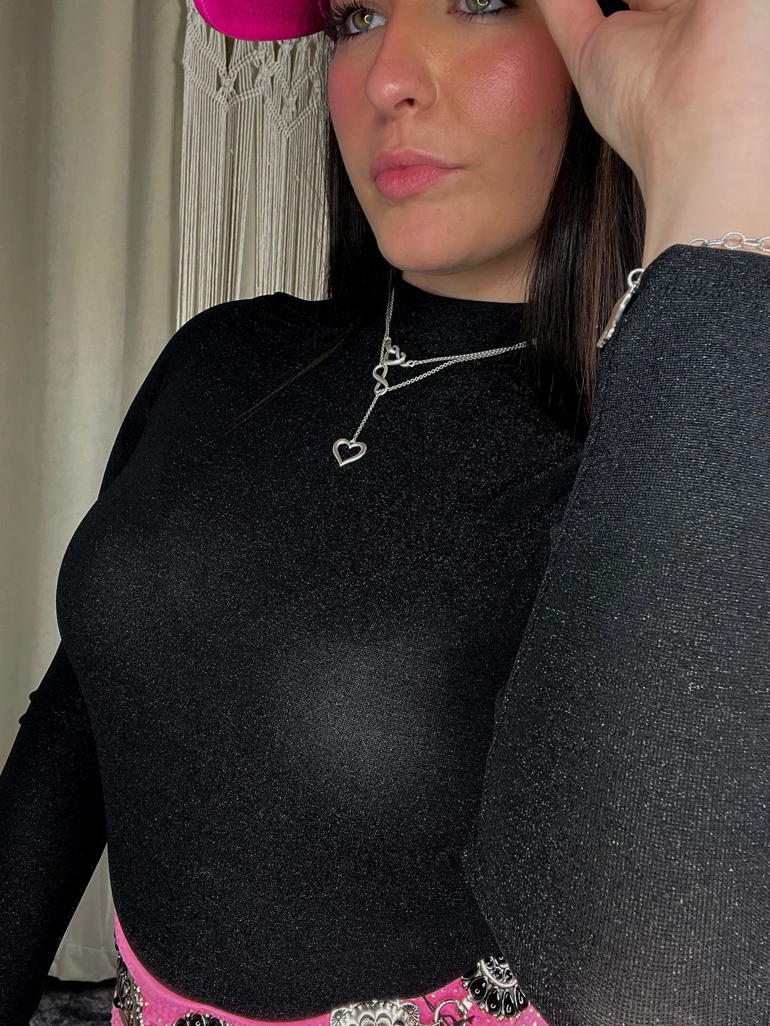 Mock neck glittery bodysuit