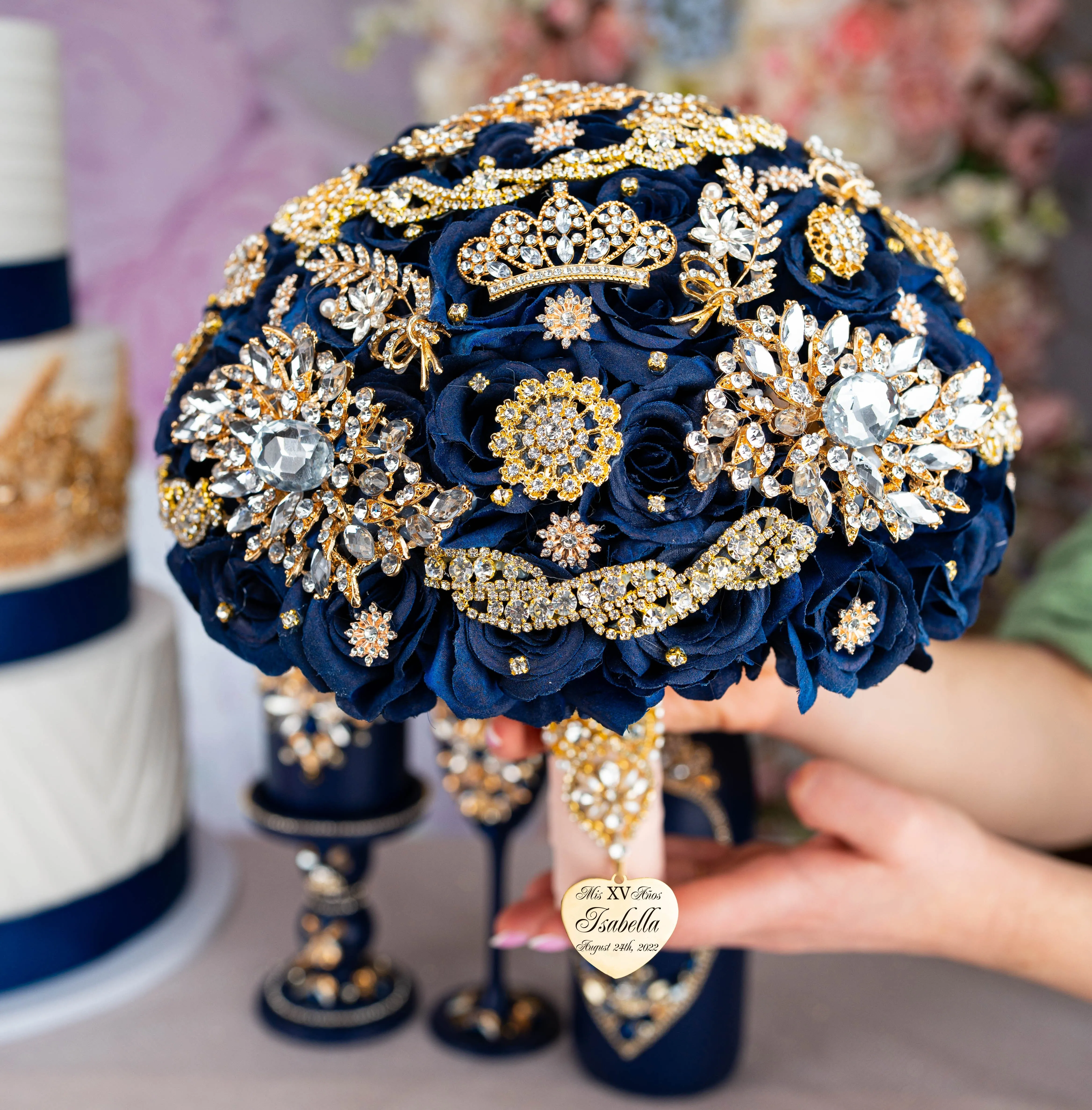 Navy blue with gold full quinceanera package