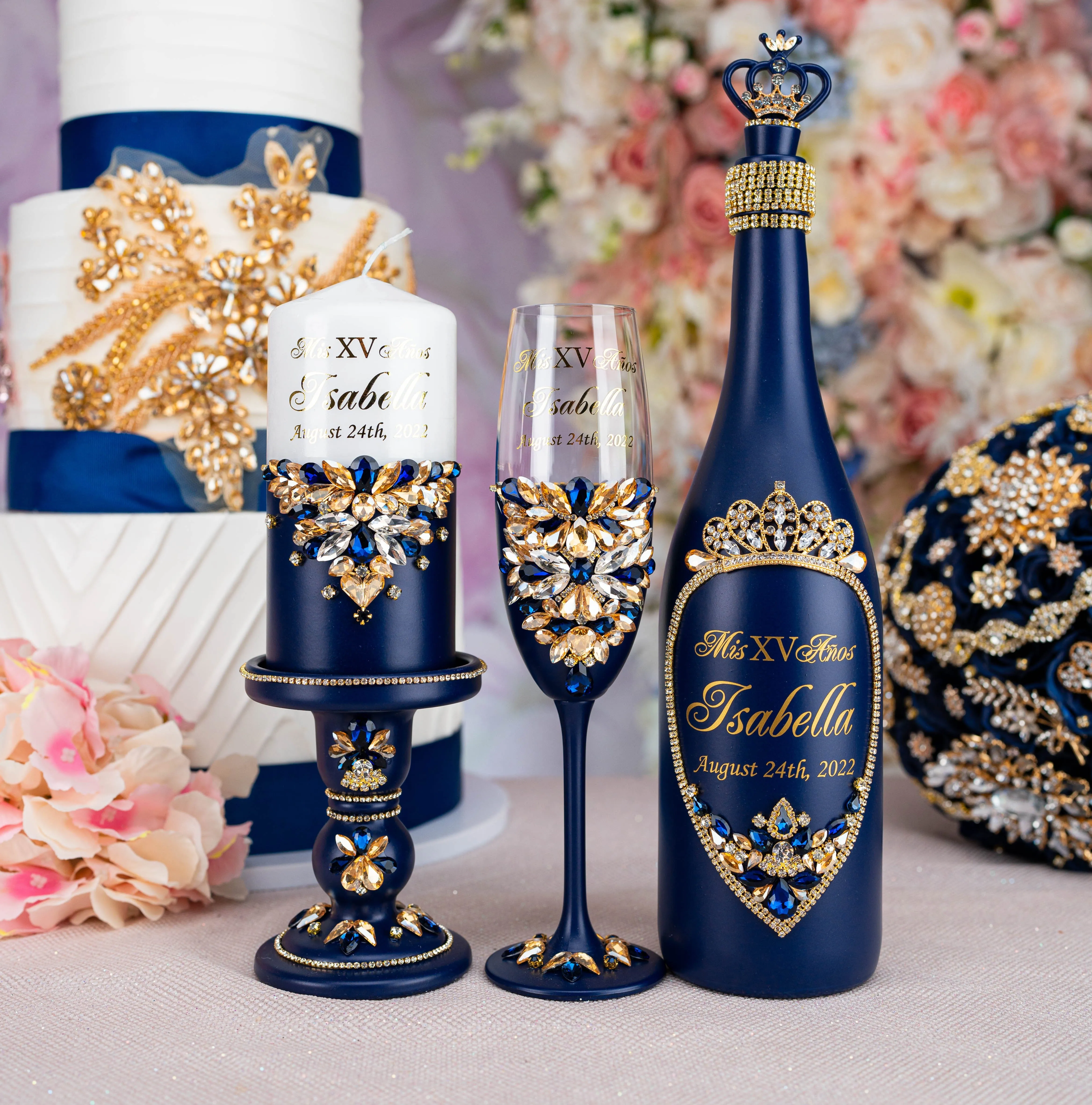 Navy blue with gold full quinceanera package